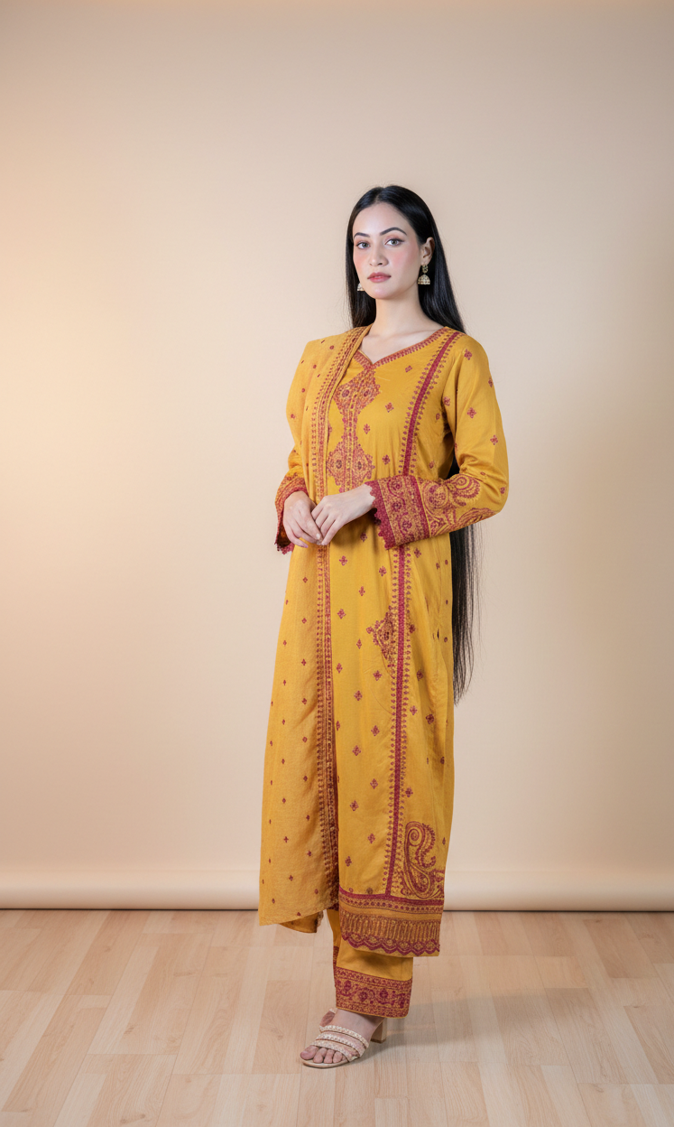 Meerab – V2-11 - Lilac Embroidered Lawn Suit with Khadi Net Dupatta