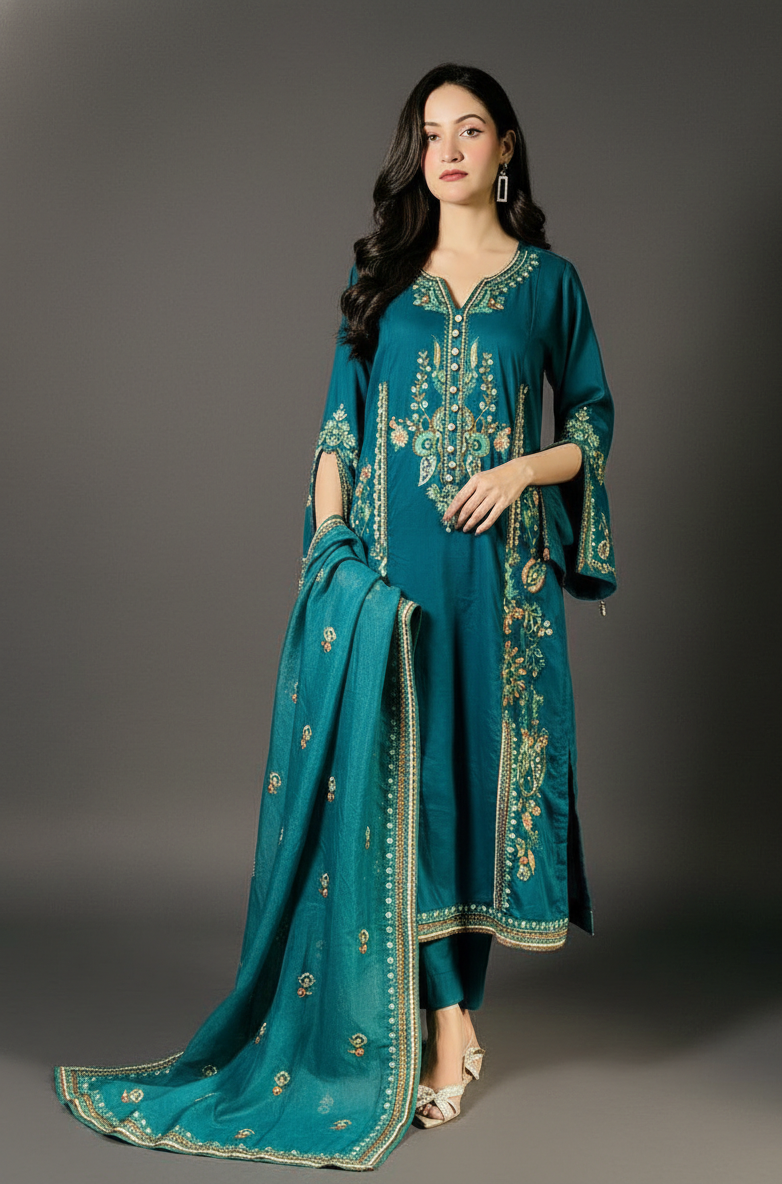 Meerab – V2-12 - Black Embroidered Lawn Suit with Cutwork Dupatta