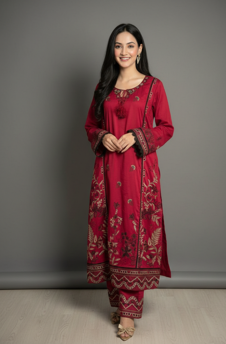 Meerab – V2-13 - Luxury Embroidered Lawn Suit with Khadi Net Dupatta